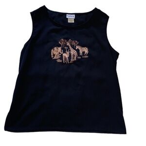 BonWorth Womens Blouse Black Sleeveless Safari Print size Petite Large